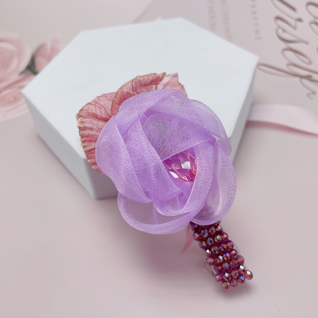  Organza New Handmade Fabric Rose Flower Headwear Spring Clip Clip Back Head Hair Hoop for Braid Rose Hairpin