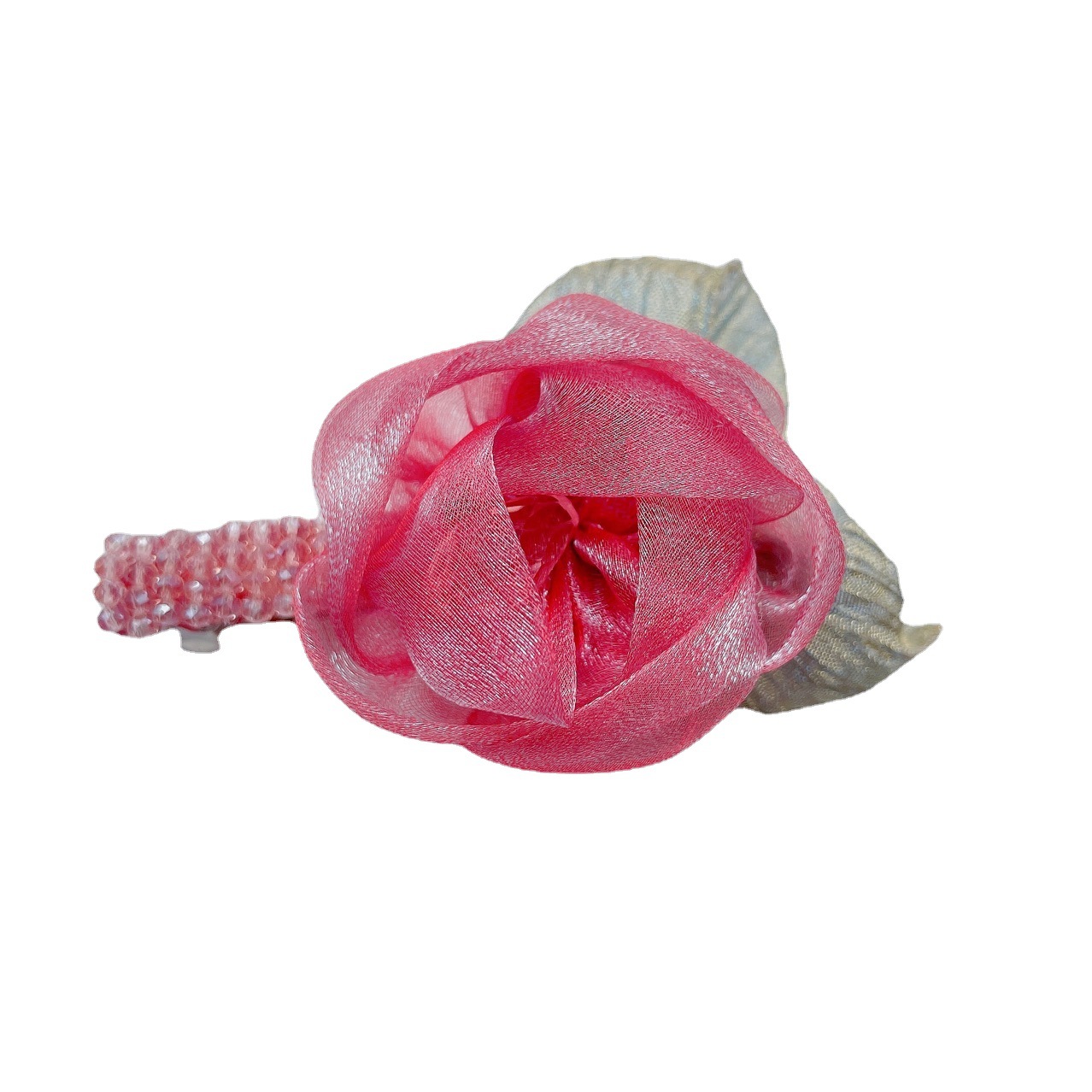  Organza New Handmade Fabric Rose Flower Headwear Spring Clip Clip Back Head Hair Hoop for Braid Rose Hairpin