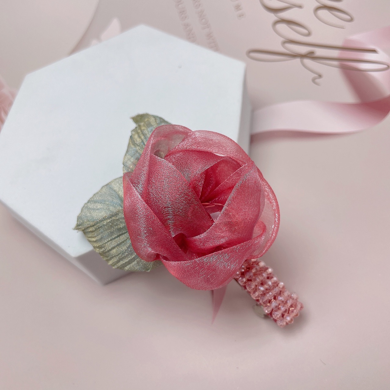  Organza New Handmade Fabric Rose Flower Headwear Spring Clip Clip Back Head Hair Hoop for Braid Rose Hairpin
