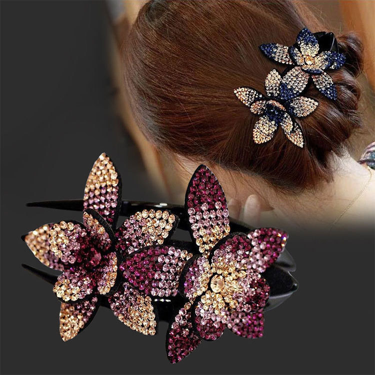 New Crystal Flower Duckbill Clip Large Korean Elegant Ladies Elegant Up-Do Binder Clip Hairpin Ornament Female