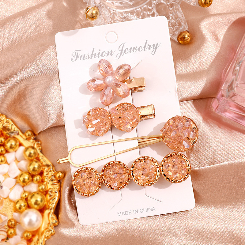 Crystal Barrettes Set Korean Style Flower Barrettes Metal Side Clip Fashion Girl Side Top Gap Former Red Hairpin