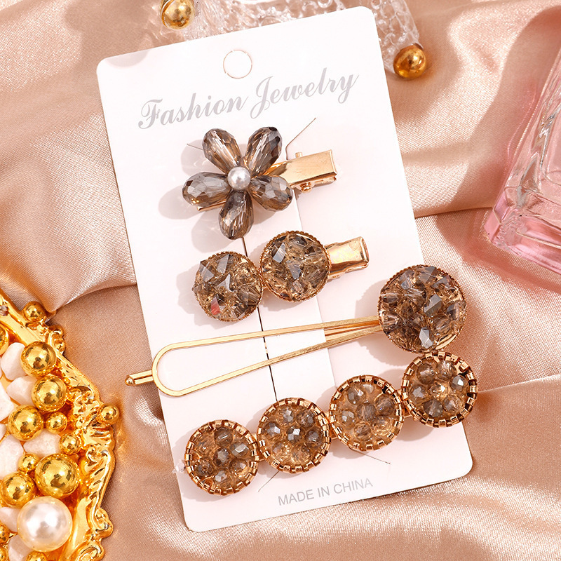 Crystal Barrettes Set Korean Style Flower Barrettes Metal Side Clip Fashion Girl Side Top Gap Former Red Hairpin