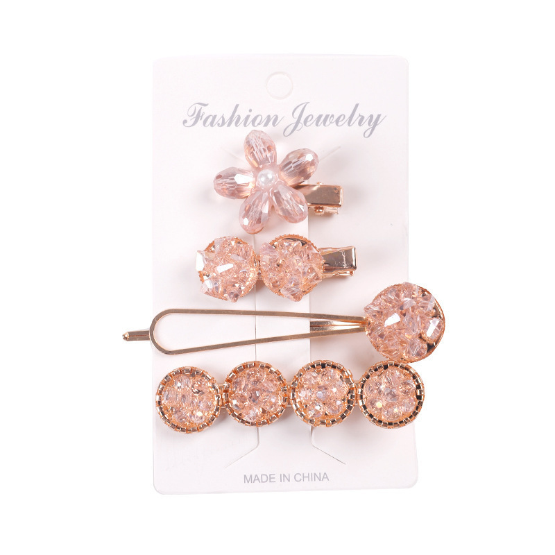 Crystal Barrettes Set Korean Style Flower Barrettes Metal Side Clip Fashion Girl Side Top Gap Former Red Hairpin