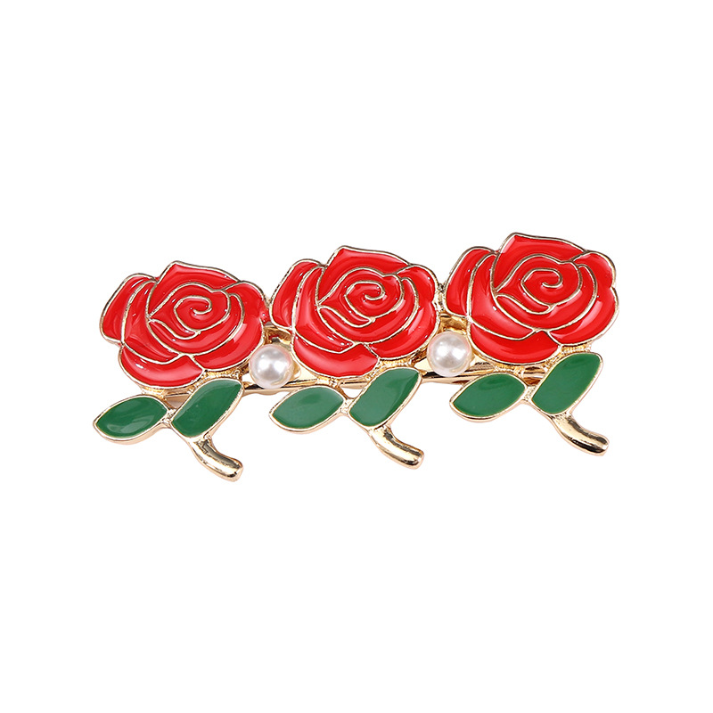 Heart Vintage French Pearl Flower Hairpin Bang Clip Girl Bar Shaped Hair Clip Headdress Female Rose Hairpin