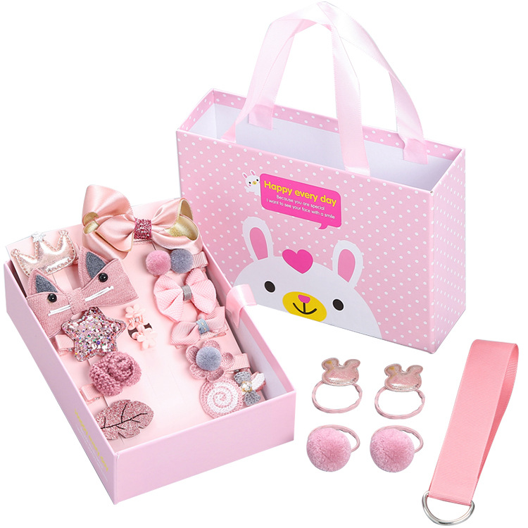 Baby Hair Accessories Korean Princess Headwear Girl&#039;s Hairpin 18Piece Set Children&#039;s Hair Clip Hair Band Gift Box Set