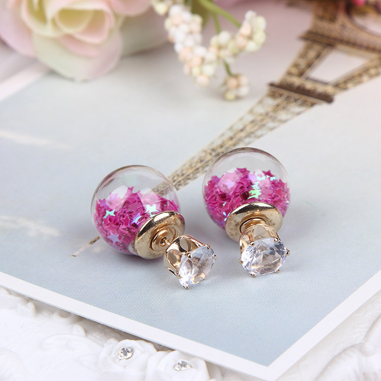 E853 New Glass Ball Stud Earrings Zircon-like Hollow Glass Temperament Transparent Pentagram Stud Earrings Wholesale