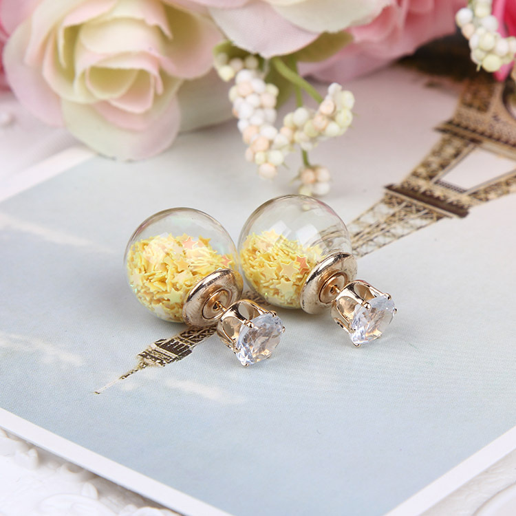 E853 New Glass Ball Stud Earrings Zircon-like Hollow Glass Temperament Transparent Pentagram Stud Earrings Wholesale