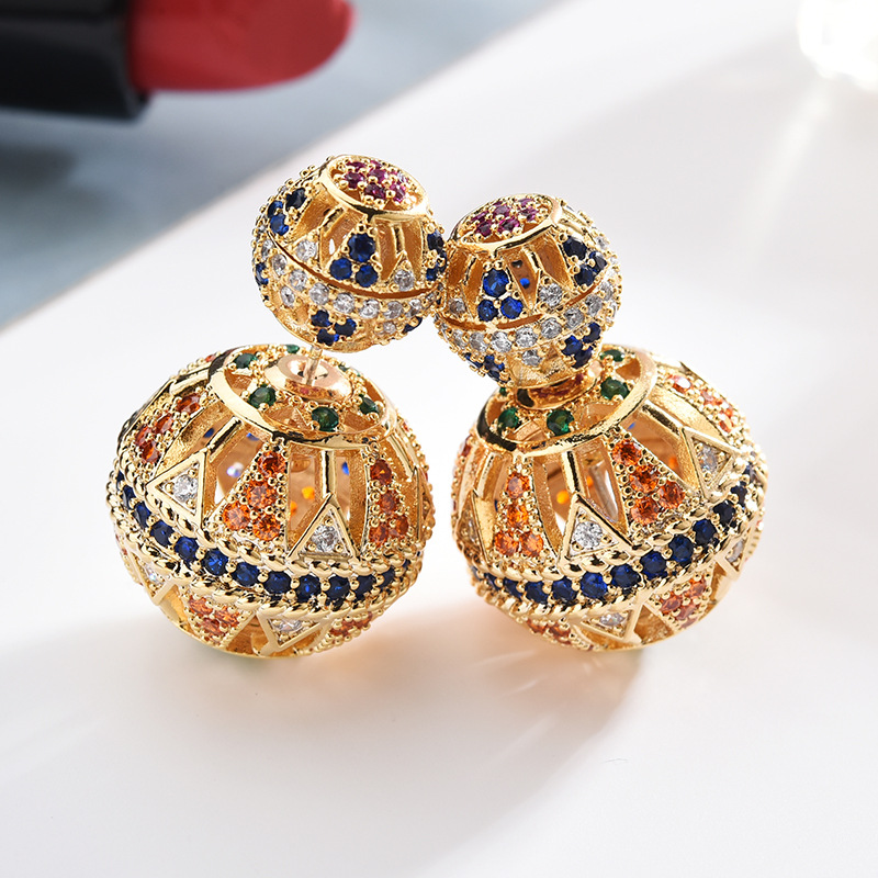 European and American Fashion Trendy Sterling Silver Needle Stud Earrings Hollow Design Color Size Ball Earrings Elegant Fashion Earrings