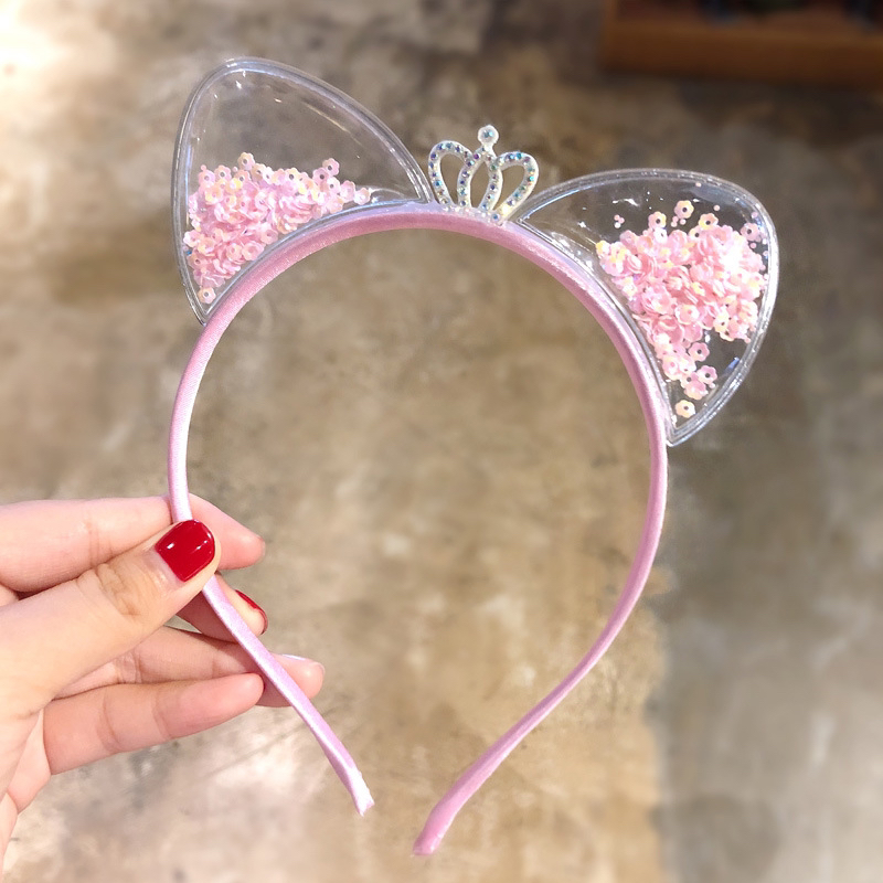 Super Cute Cat Ear Headband Girl Baby Korean Children Quicksand Crown Headband Hairpin Princess Hair Accessories Female