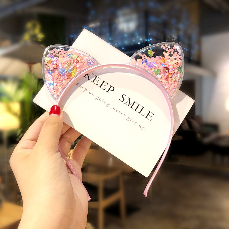 Super Cute Cat Ear Headband Girl Baby Korean Children Quicksand Crown Headband Hairpin Princess Hair Accessories Female