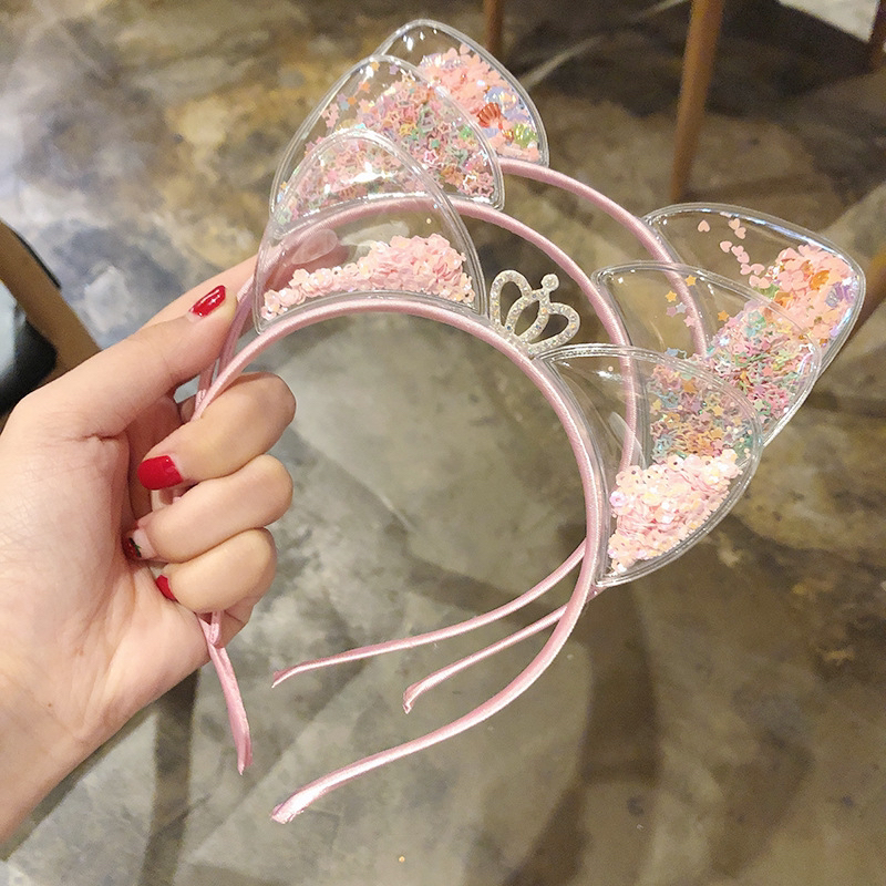 Super Cute Cat Ear Headband Girl Baby Korean Children Quicksand Crown Headband Hairpin Princess Hair Accessories Female