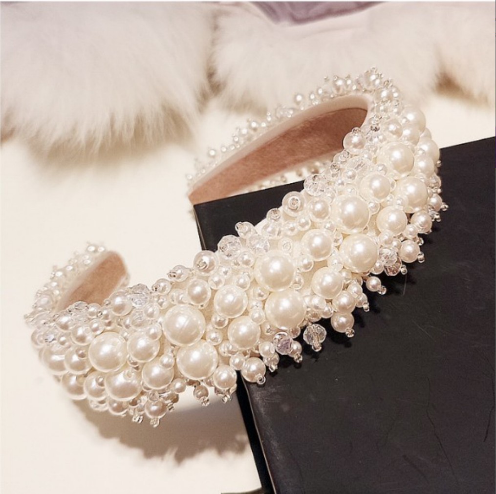 Hot Sale in Europe and America Cross-Border Bride Pearl Headband Crown Baroque Hair Accessories Korean Princess Hairpin Crystal Headband Female