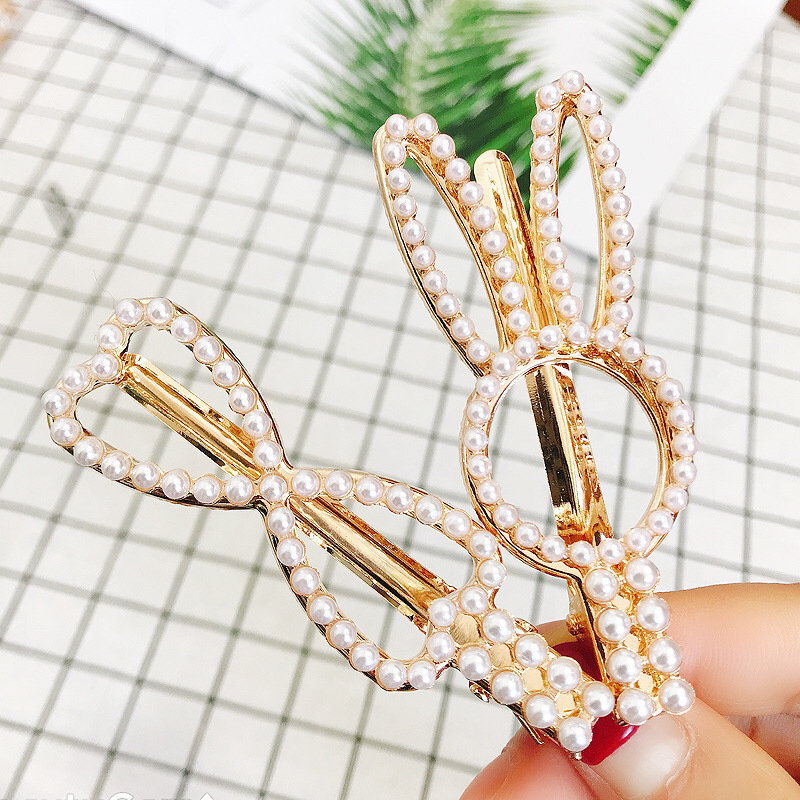 South Korean new web celebrity rabbit crown hair jewelry pearl water drill hairpin alloy duck mouth clip bangs clip accessories wholesale