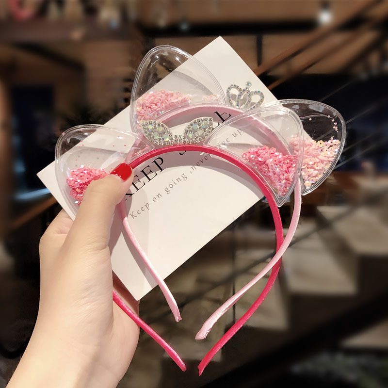 Super Cute Cat Ear Headband Girl Baby Korean Children Quicksand Crown Headband Hairpin Princess Hair Accessories Female