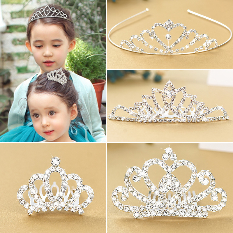 Little Princess Alloy Rhinestone Crown Girls Headdress Headband Accessories Hairclip Comb Wholesale Crown Hairpin