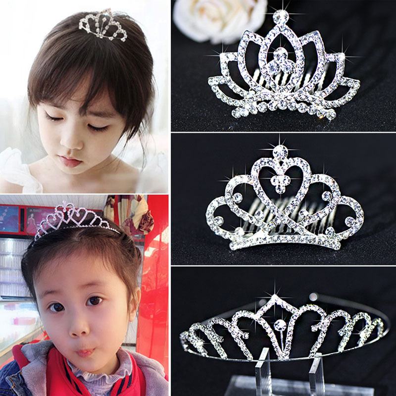 Little Princess Alloy Rhinestone Crown Girls Headdress Headband Accessories Hairclip Comb Wholesale Crown Hairpin