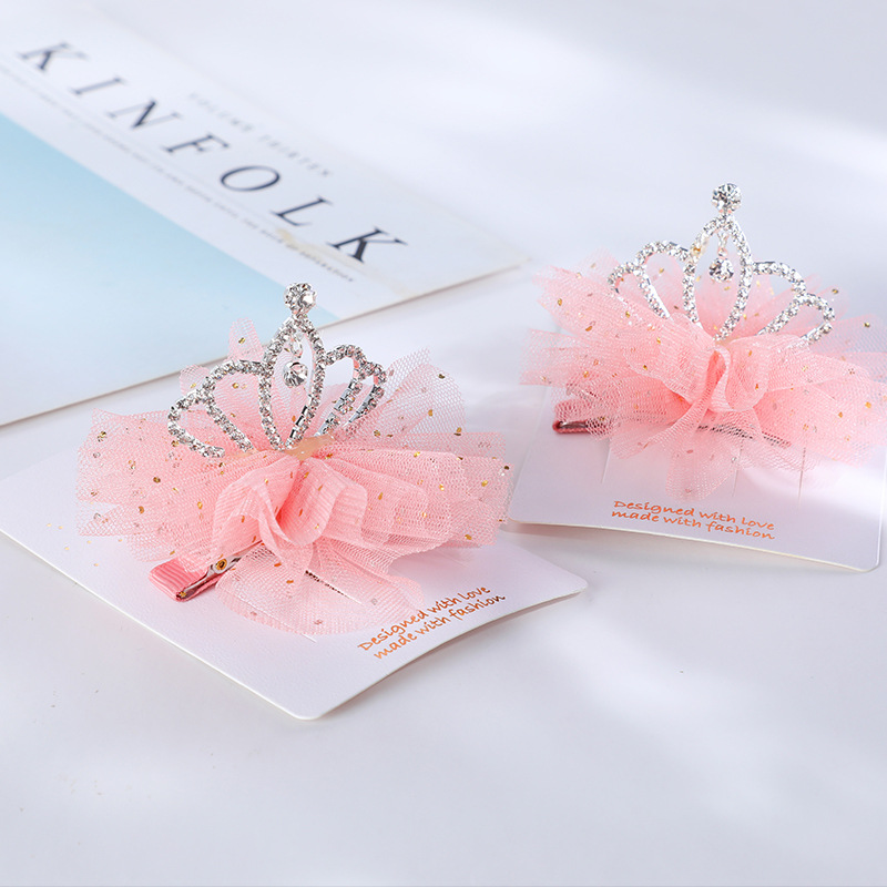 Barrettes Snowyprincess Girls Hair Accessories Cute Mesh Little Girl&#039;s Hair Pin Headdress Wholesale Crown Hairpin