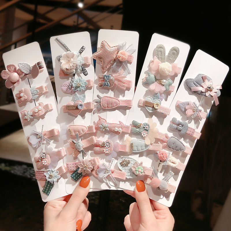 Korean Style Little Girl Hair Accessories Baby Hair Tie Fabric Barrettes Set Cartoon Headwear Cute Crown Hairpin