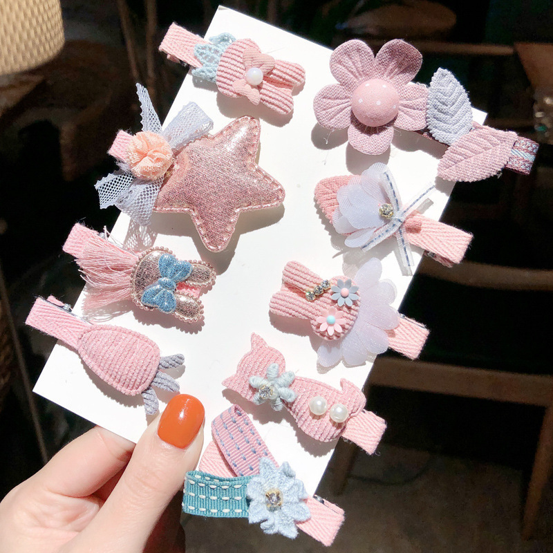 Korean Style Little Girl Hair Accessories Baby Hair Tie Fabric Barrettes Set Cartoon Headwear Cute Crown Hairpin
