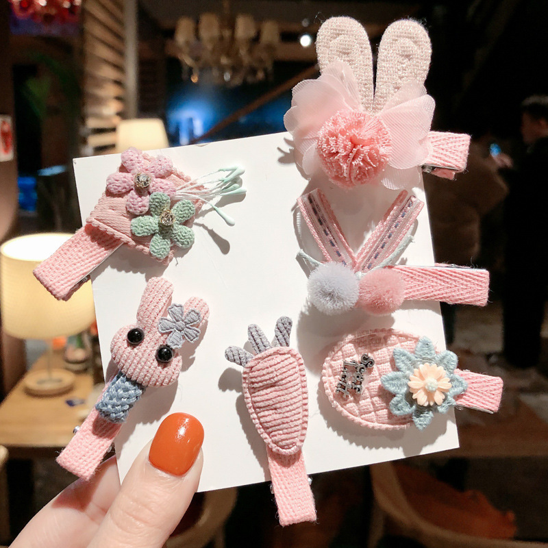 Korean Style Little Girl Hair Accessories Baby Hair Tie Fabric Barrettes Set Cartoon Headwear Cute Crown Hairpin