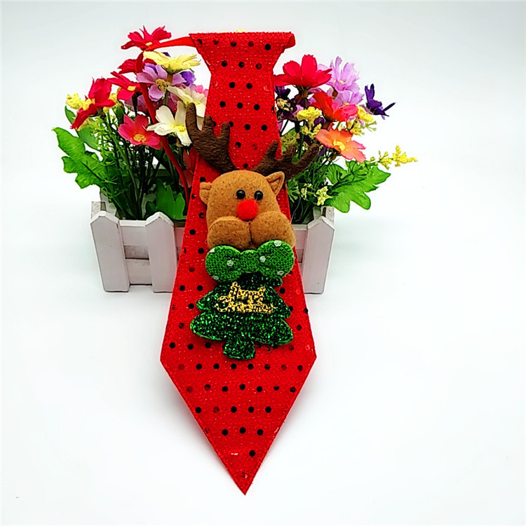 New Bow Tie Christmas Decorations Red Paillette Glowing Necktie Adult Children&#039;s School Clothing Creative Gift