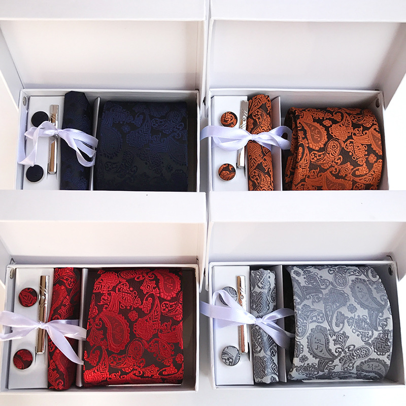 Men&#039;s Tie Waist Flower 14 Colors Spot Gift Box 6 Pieces Set Team Necktie Business Formal Wear Wedding Tie