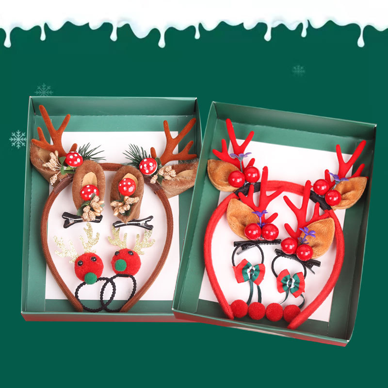 Christmas Antler Hairband Halloween Cute Hairband Europe and America Cross Border Thin Edges Hair Tie Hair Ball Hairpin Hair Pressing Headwear