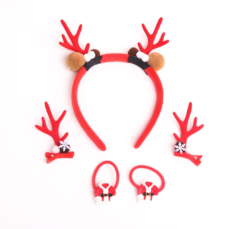 Christmas Antler Hairband Halloween Cute Hairband Europe and America Cross Border Thin Edges Hair Tie Hair Ball Hairpin Hair Pressing Headwear
