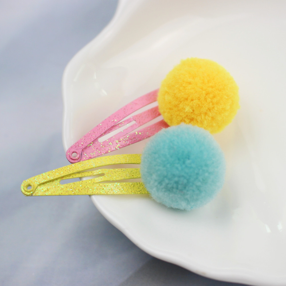 Trade Korean Style Children&#039;s Pompons Hair Accessories Barrettes Macaron Cute Baby BB Clip Bang Side Clip Ball Hairpin