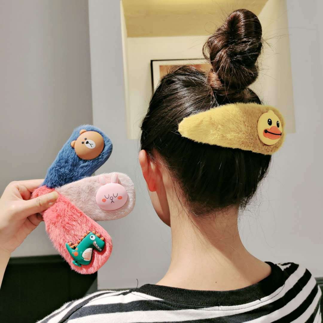 Green Fresh Fur Ball BB Clip Bow Pink Crystal Korean Cartoon Character Letter Fringe Hairpin