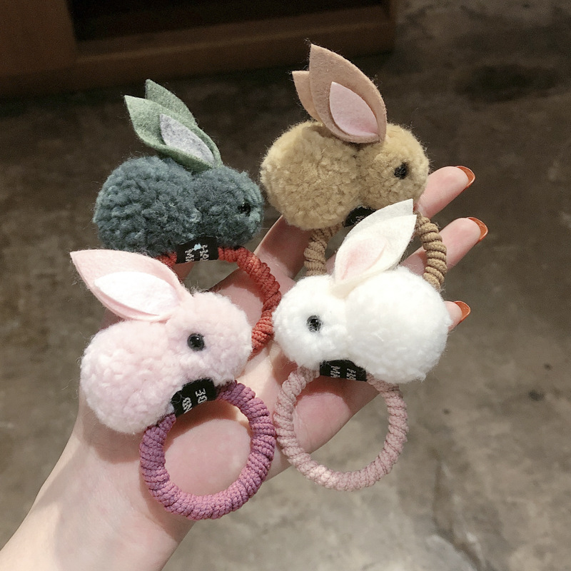 Korean Cute Fur Ball Rabbit Scrunchies Children&#039;s Hair String Cartoon Plush Tie Rope Female Hair Elastic Hairpin Head Jewelry