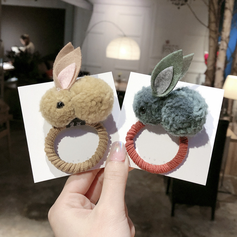 Korean Cute Fur Ball Rabbit Scrunchies Children&#039;s Hair String Cartoon Plush Tie Rope Female Hair Elastic Hairpin Head Jewelry