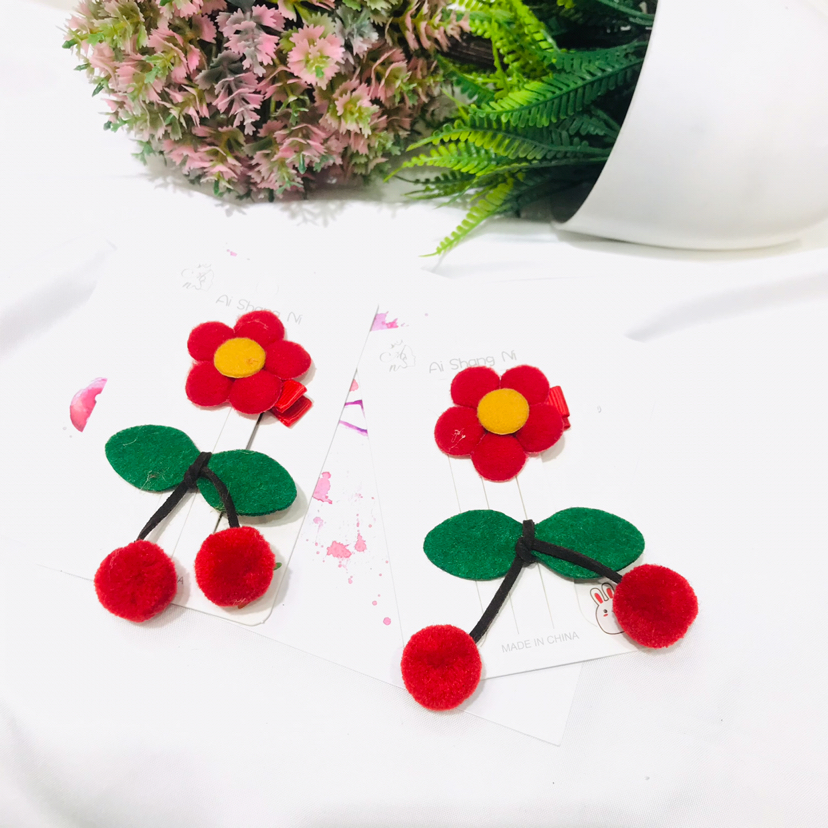 Chinese New Year Celebration Joyous Hairpin Headdress Children Clip Press Clip BB Clip Red Cute Flowers Ball