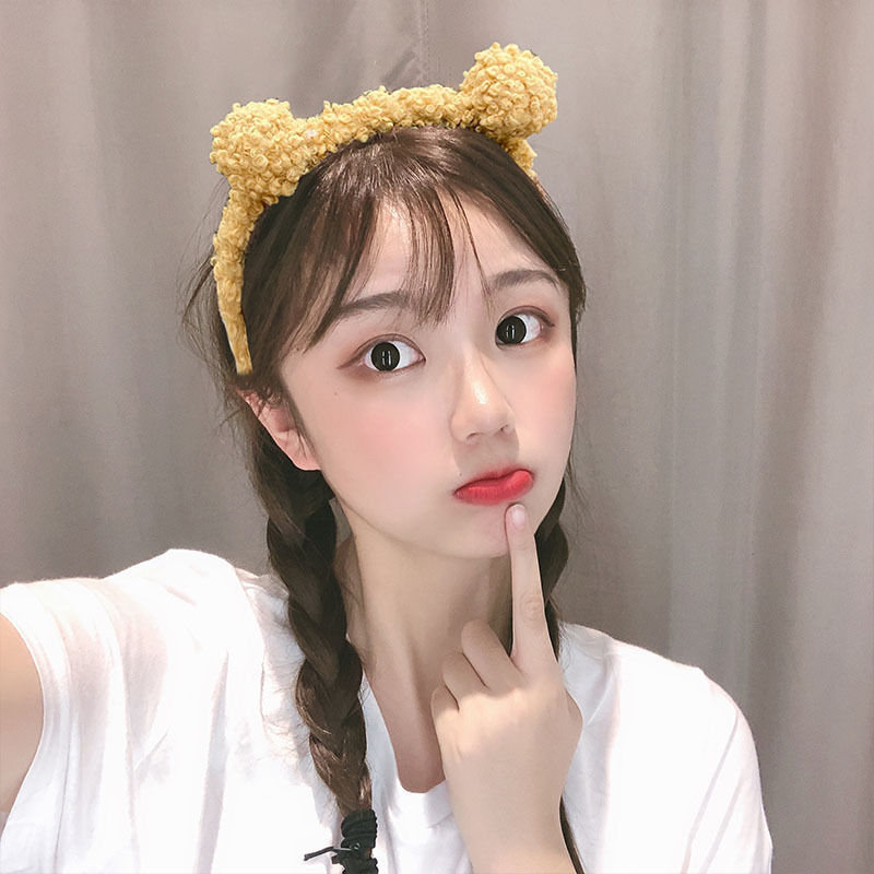 Bear Ears Plush Hairpin Zhao Lusi Same Style Fur Ball Instafamous Hairband Female Hairband Cute Super Cute Headband Hair Band
