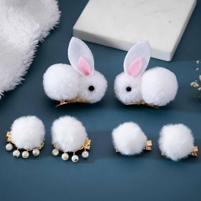 Hanfu Fur Ball Tassel Hairpin Suit Furry Antique Alloy White Side Clip Winter Fur Solid Color Female Ball Hairpin