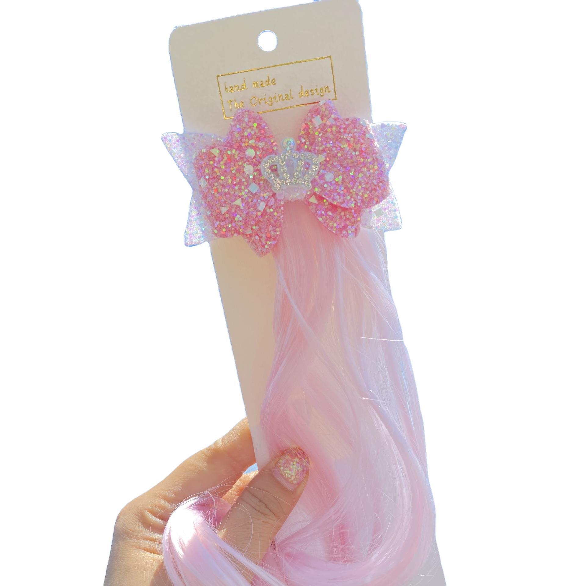 Xinchenyun Cross-Border Children&#039;s Wig Princess Bowknot Crown Barrettes Holiday Dress up Party Mesh Hairpin