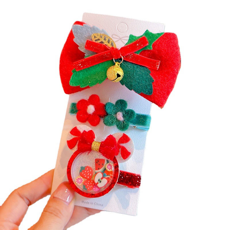 European and American Christmas Barrettes Christmas Hat Baby Hair Clip Children&#039;s Hair Bow Headdress Bowknot Hairpin