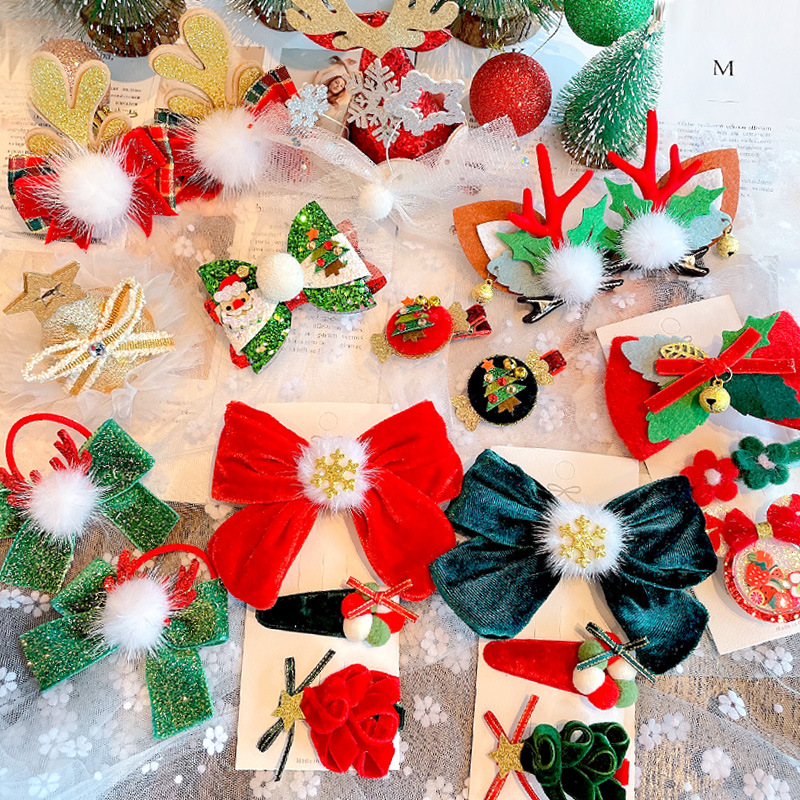  European and American Christmas Barrettes Christmas Hat Baby Hair Clip Children&#039;s Hair Bow Headdress Bowknot Hairpin