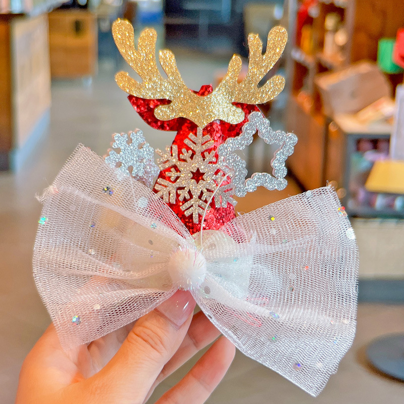  European and American Christmas Barrettes Christmas Hat Baby Hair Clip Children&#039;s Hair Bow Headdress Bowknot Hairpin