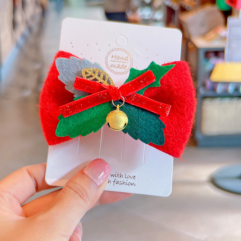  European and American Christmas Barrettes Christmas Hat Baby Hair Clip Children&#039;s Hair Bow Headdress Bowknot Hairpin