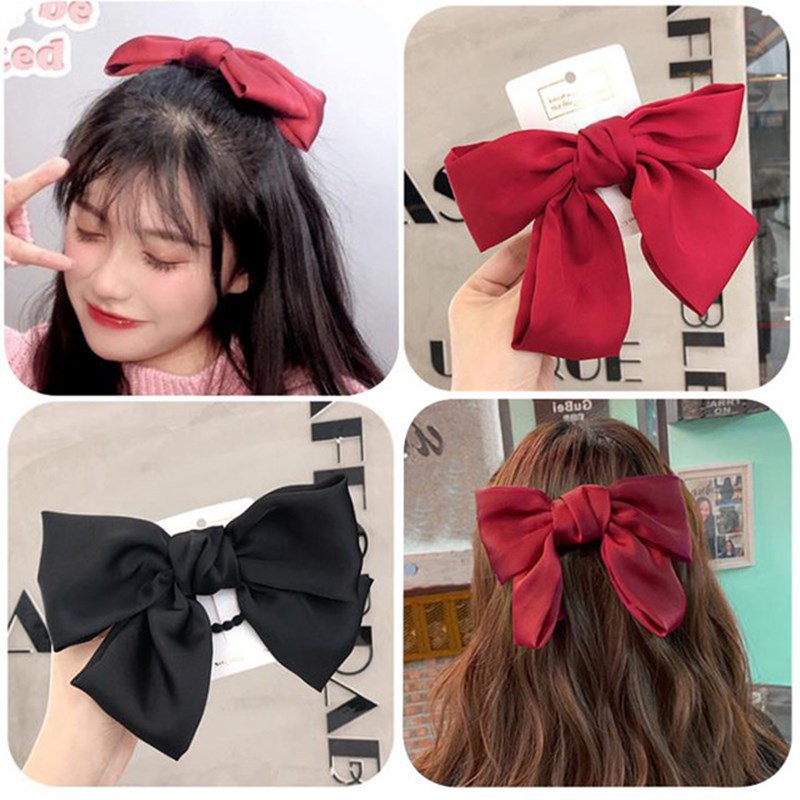 Black Bow Barrettes Japanese Adults and Children Satin Red Hairpin Back Head Spring Clip Hairware Bowknot Hairpin