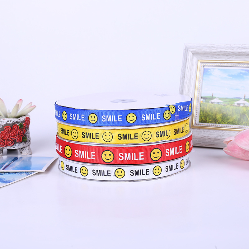Rib Printing 3-Color Smiley Face Ribbon Custom Ribbon Printing Logo Printing Ribbon Ribbon Thread Printing