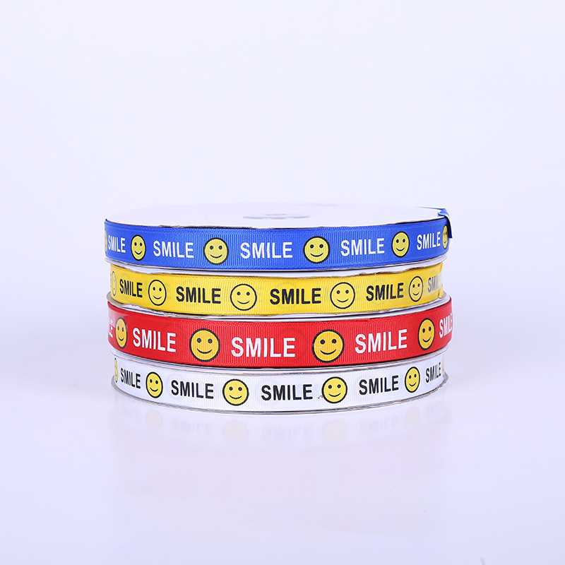 Rib Printing 3-Color Smiley Face Ribbon Custom Ribbon Printing Logo Printing Ribbon Ribbon Thread Printing