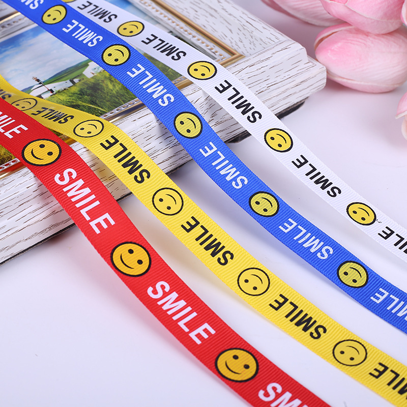 Rib Printing 3-Color Smiley Face Ribbon Custom Ribbon Printing Logo Printing Ribbon Ribbon Thread Printing
