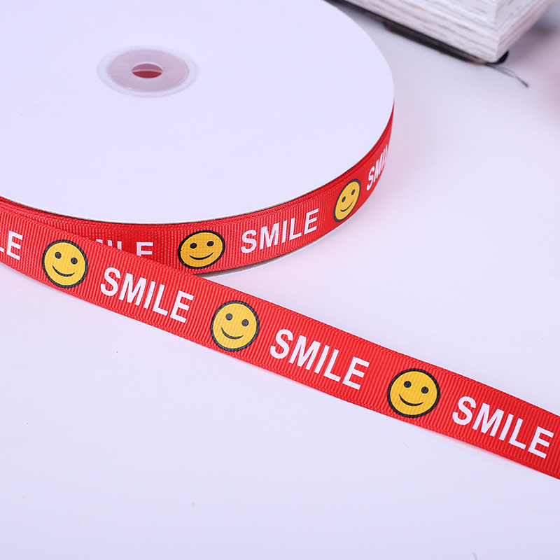 Rib Printing 3-Color Smiley Face Ribbon Custom Ribbon Printing Logo Printing Ribbon Ribbon Thread Printing
