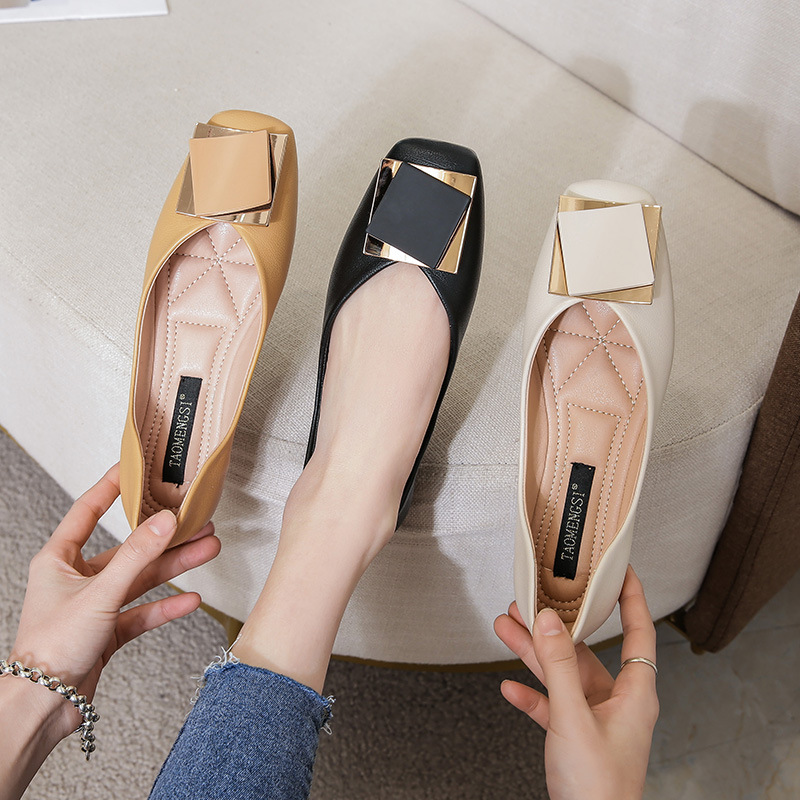 Square Toe Flat Shoes 2021 New Spring Pumps Women Slip-on Glove Shoes Outer Wear Large and Small Size Peas Shoes Women