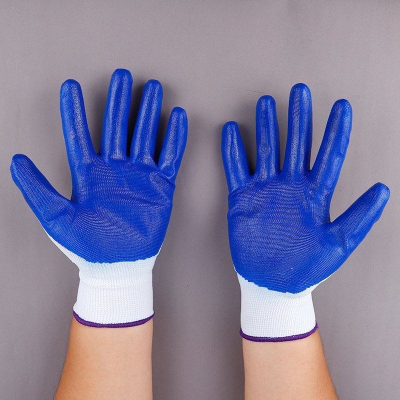Nitrile Glove White Yarn Blue Nitrile Glue Gloves WearResistant NonSlip Impregnated Protective Gloves Whole