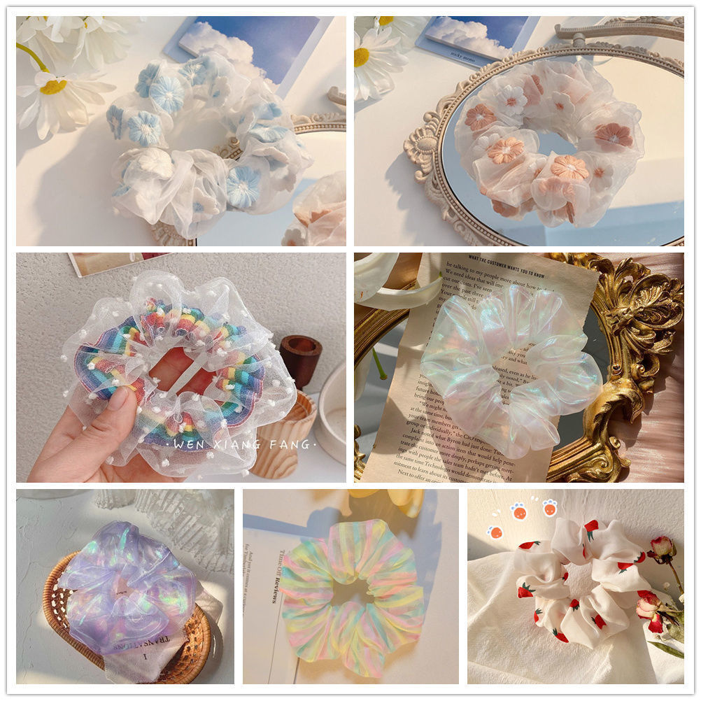 Mermaid Large Intestine Hair Ring Ins Organza Fairy Hair Accessory Korean JK Plaid Headdress Flower Bow Bowknot Tie