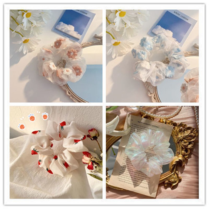 Mermaid Large Intestine Hair Ring Ins Organza Fairy Hair Accessory Korean JK Plaid Headdress Flower Bow Bowknot Tie