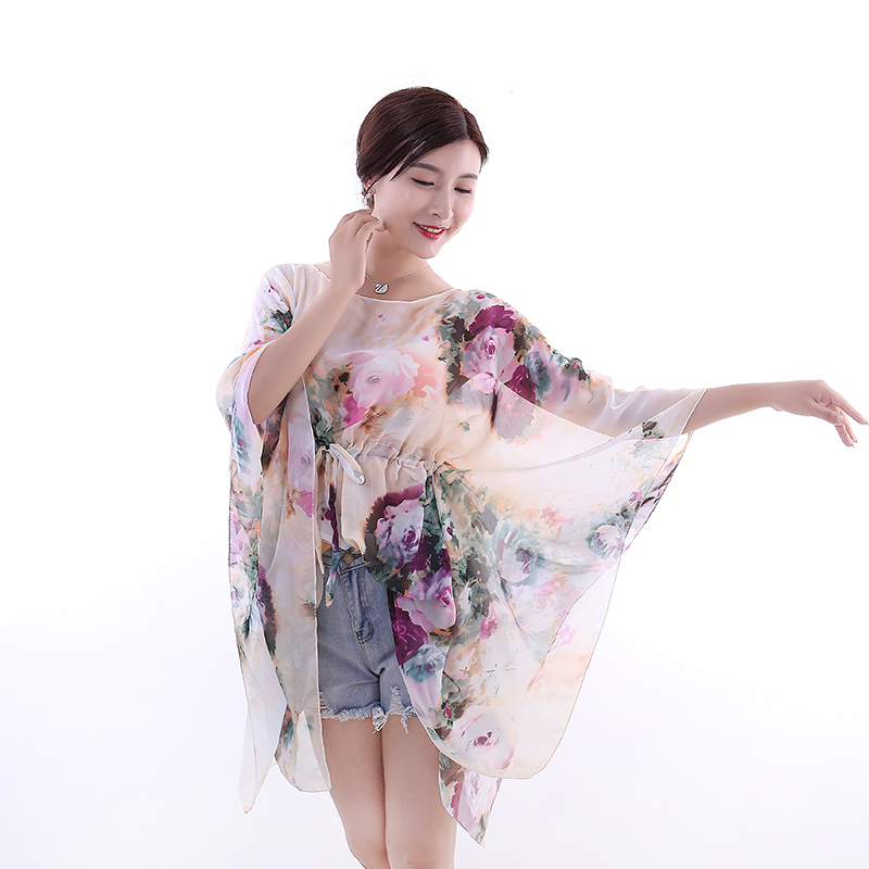 Fashion peacock pattern silk mulberry silk scarf beach oversize suntan shawl wrap scarf